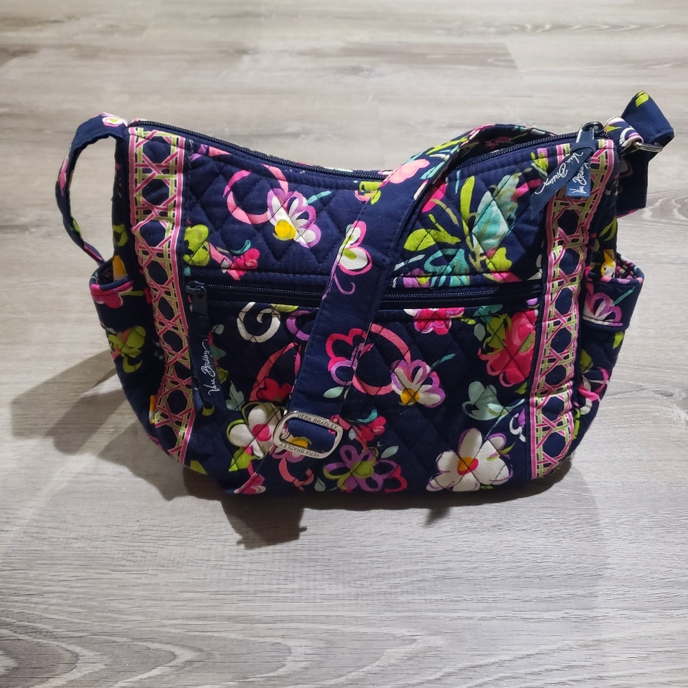 Vera Bradley 2 Piece Bundle Hipster Ribbons Crossbody Bag & Makeup Pouch